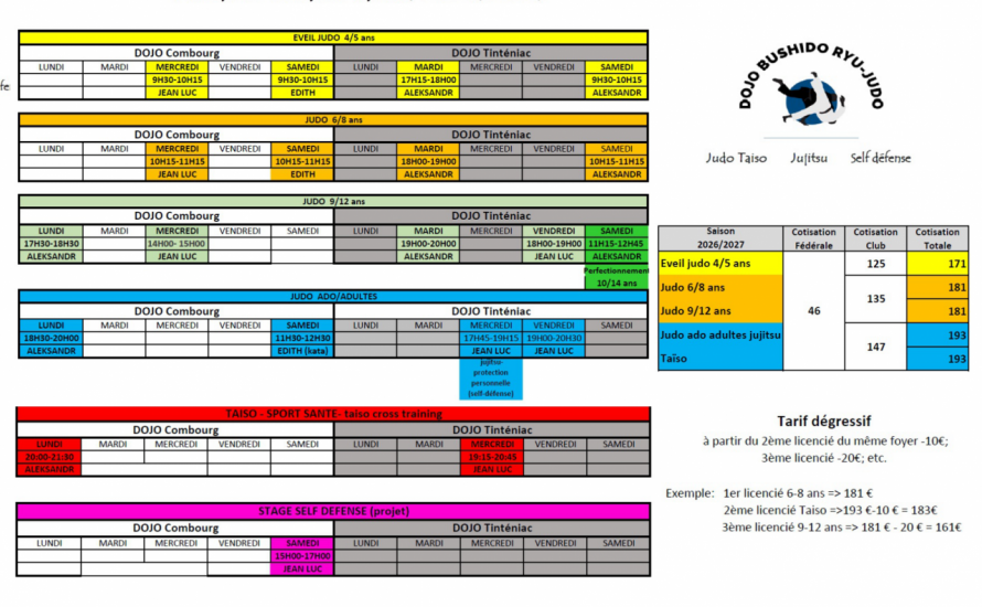 Horaires 2026 - 2027