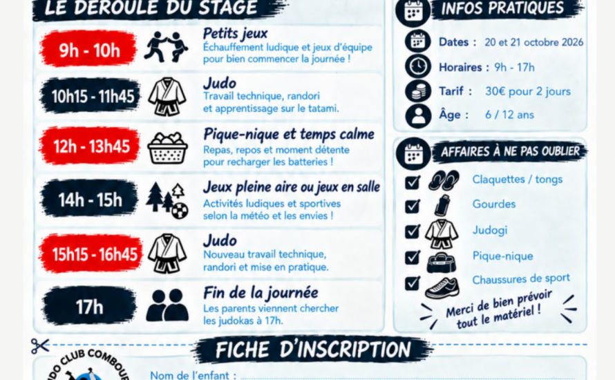 Stage de JUDO des 20 et 21 octobre 2026