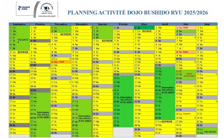 Calendrier de la saison 2025 - 2026